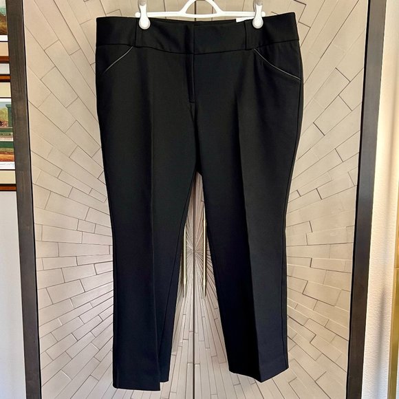 NWT PLUS PETITE Alfani Trouser Leg Black Faux Leather Trim Pants 20 SHORT NEW - Picture 2 of 12